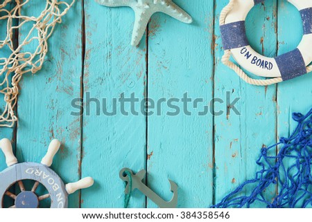 top view nautical concept with nautical life style objects
