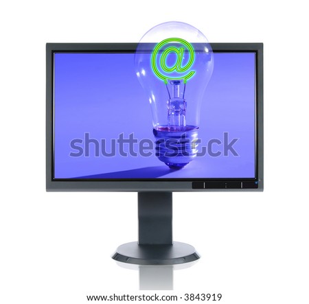 LCD monitor and light Bulb with Internet sign isolated over a white background