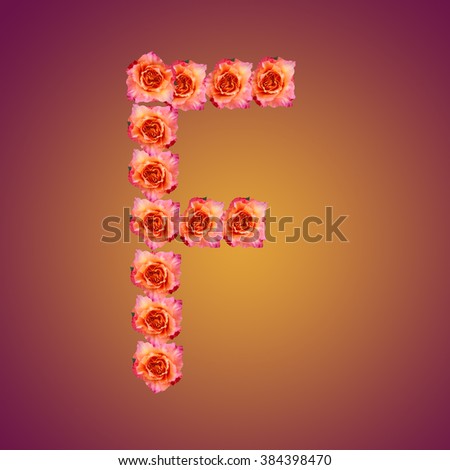 Alphabet F made with a rose on a colorful background.