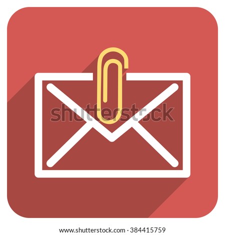 Mail Attachment long shadow vector icon. Style is a flat symbol on a red rounded square button.