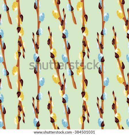 Seamless pattern with blooming willow. Raster clip art.