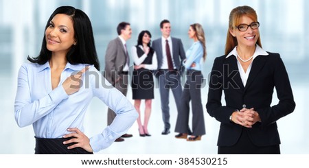 Asian business woman showing copy space.