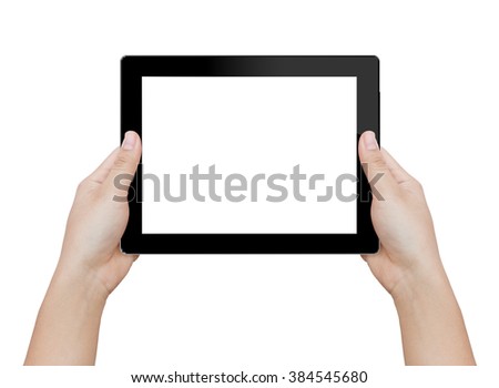woman hand holding digital tablet similar to ipades isolated clipping patch inside image data