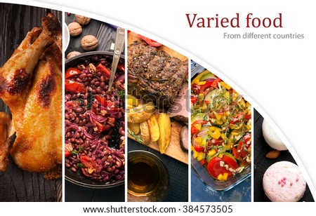 Cuisine of different countries. Western and eastern dishes Royalty-Free Stock Photo #384573505