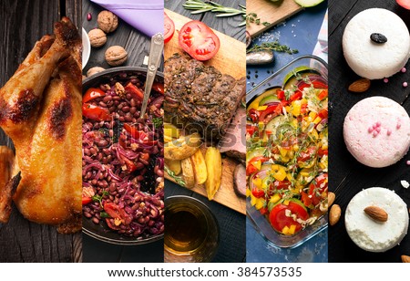 Cuisine of different countries. Western and eastern dishes Royalty-Free Stock Photo #384573535