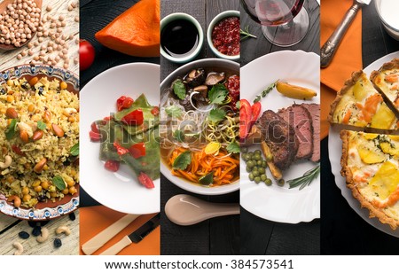 Cuisine of different countries. Western and eastern dishes Royalty-Free Stock Photo #384573541