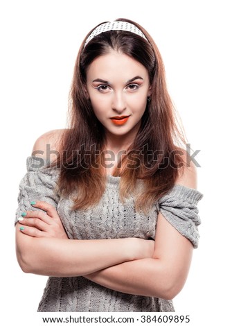 Portrait of beautiful young woman. Photo with emotions. Model isolated on white background.