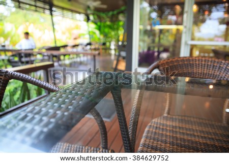Glass table in cafe.