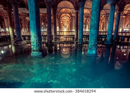 Basilica Cistern is the largest ancient underground cistern in Istanbul, which was used to store water in the past and is now a popular tourist attraction Royalty-Free Stock Photo #384658294