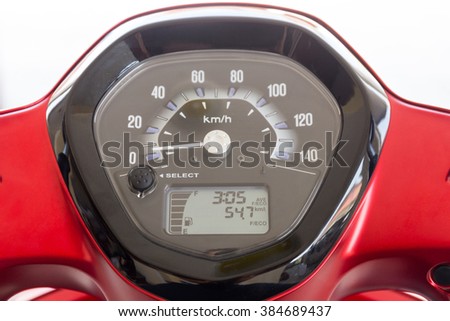 Closeup of a motorcycle speedometer