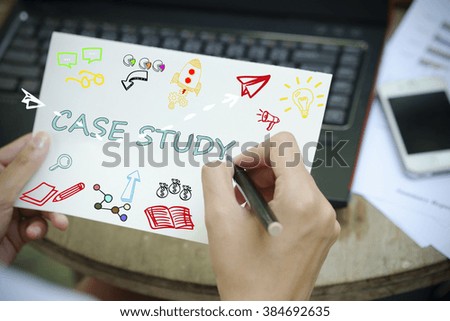 hand drawing CASE STUDY concept on white notebook , business concept , business idea , strategy concept