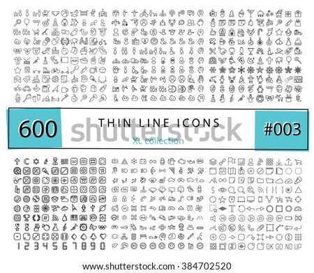 600 Vector thin line icons set for infographics, mobile UX/UI kit and print design Royalty-Free Stock Photo #384702520