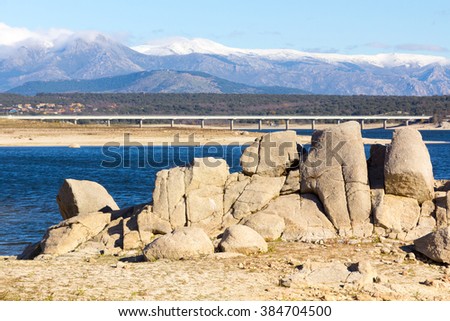Rocky areas on the Lake of Valmayor, Madrid, Spain
