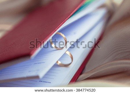 
wedding rings among the pages of a book