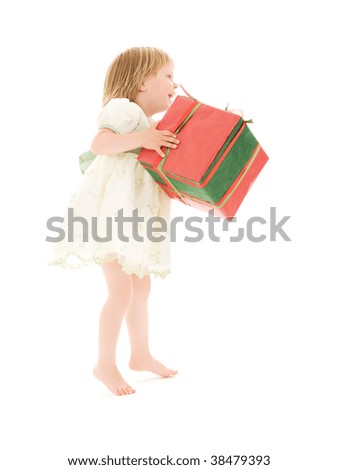 picture of girl with gift box over white