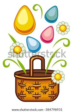 Easter basket and eggs. Raster clip art.