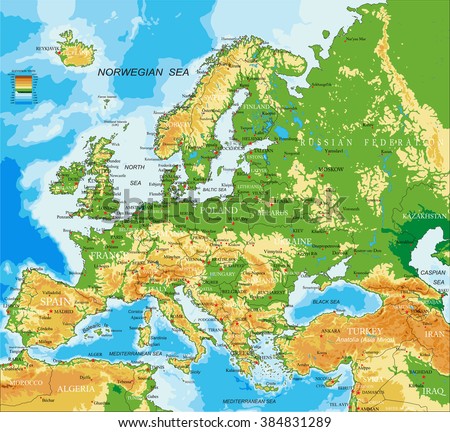 Europe - physical map Royalty-Free Stock Photo #384831289