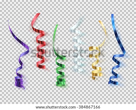 Set of colorful ribbons on transparent background. Decoration elements for your projects. Vector illustration.