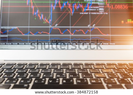 Business screen stock exchange data graph on monitor of laptop computer