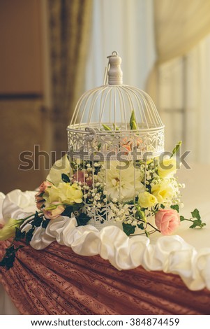 Flower decoration on wedding table.