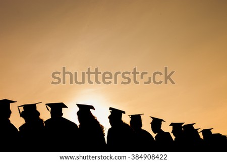 Education Graduation with sunset sky background Royalty-Free Stock Photo #384908422