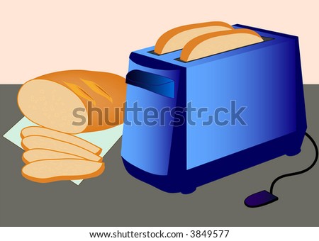 blue toaster with bread illustration