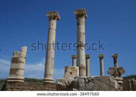 the ancient ruins of roman leptis magna in libya