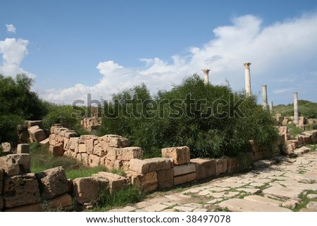 the ancient ruins of roman leptis magna in libya