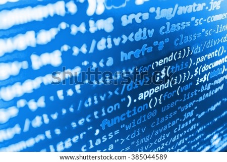 Web site codes on computer monitor. Programming code. Software development. Technology background. Programmer developer screen.