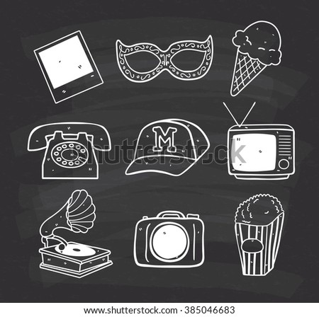 various icon on chalkboard background