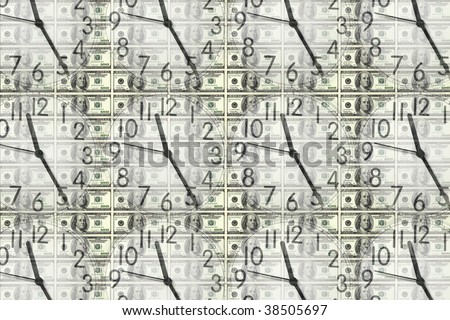 conceptual image of several clocks on dollar bill background