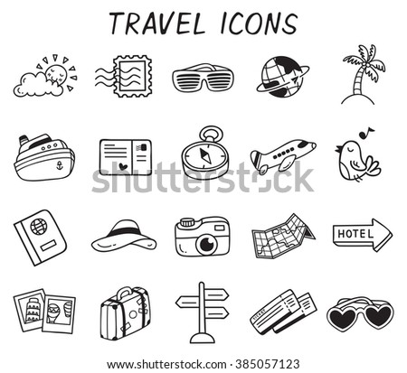 travel themed icon doodle isolated on white background