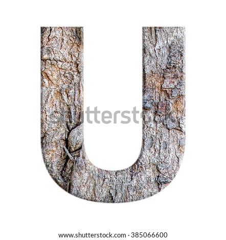 alphabets from bark tree isolated on white background : Letter U