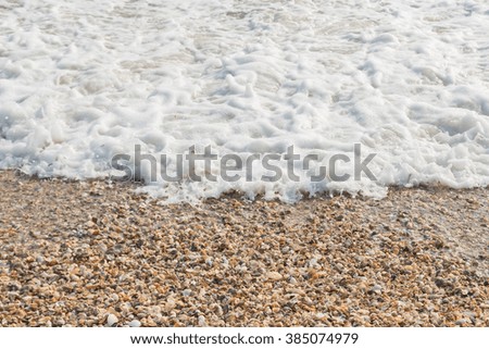 Wave of the sea on the seashell beach