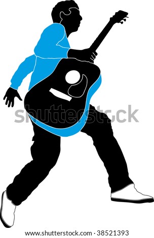 jumping boy holding a guitar