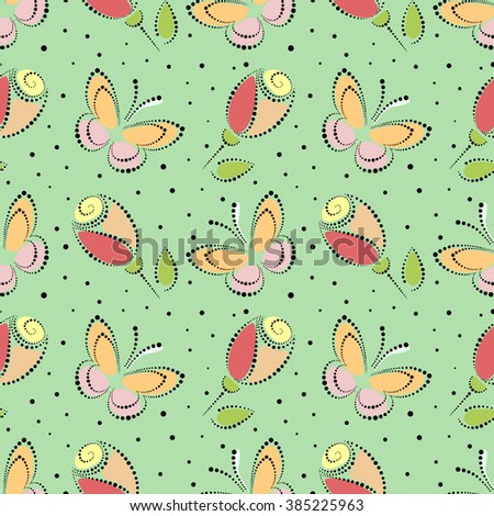 Seamless floral vector pattern. Colorful ornamental background with butterflies and roses. Decorative repeating ornament, Series of Floral and Decorative Seamless Pattern.