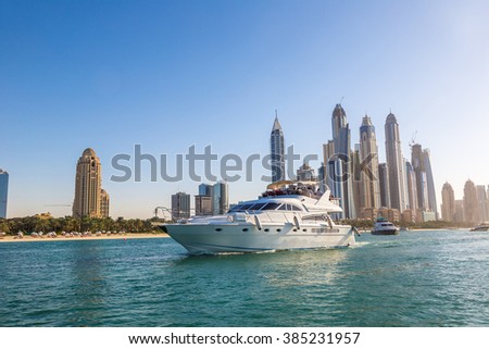 Dubai Marina in a summer day, UAE Royalty-Free Stock Photo #385231957
