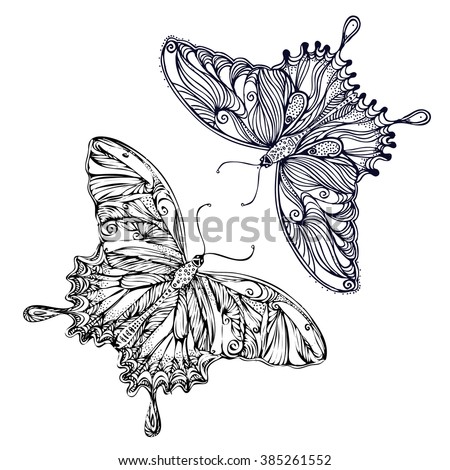 Vintage hand drawn doodle decorative fly butterfly. sketch for adult antistress coloring page, tattoo, poster, print, t-shirt, invitation, cards, banners, flyers, calendars