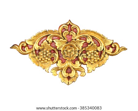 Pattern of wood carve gold paint for decoration on white background
