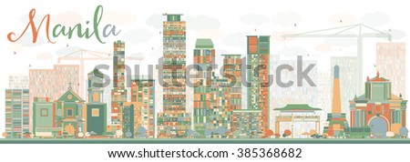 Abstract Manila Skyline with Color Buildings. Vector Illustration. Business Travel and Tourism Concept with Modern Buildings. Image for Presentation Banner Placard and Web Site.