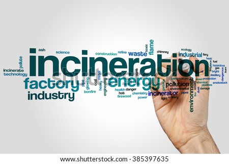 Incineration word cloud concept with waste smoke related tags