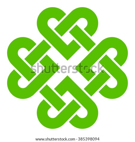 4-leaf clover shaped knot, Celtic style, vector illustration, green silhouette isolated on white background