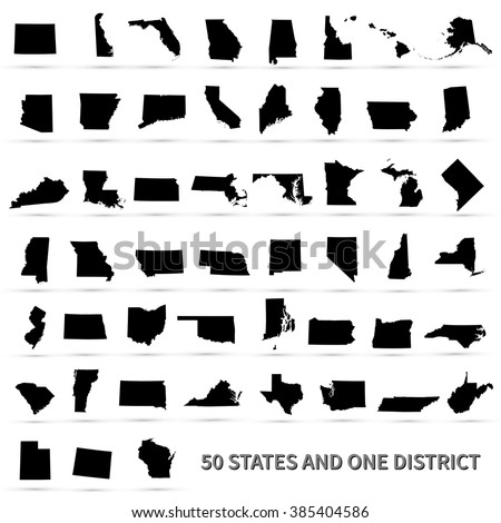 United States of America 50 states and 1 federal district. Set of US states maps. Royalty-Free Stock Photo #385404586