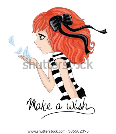 Cute girl vector design.Make a wish slogan.