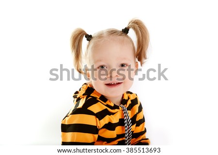 beautiful smiling little girl, white background