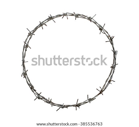 Barbed wire circle isolated on white background Royalty-Free Stock Photo #385536763