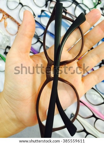 Eyeglasses have numbers attached to the rim