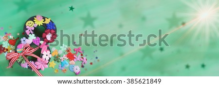 International Woman's Day Card, colorful symbols on green background