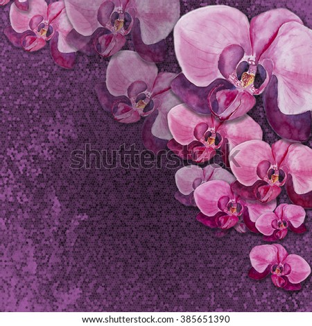 Wallpaper with the image of orchids.