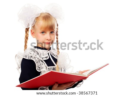 Portrait of a schoolgirl with a book.